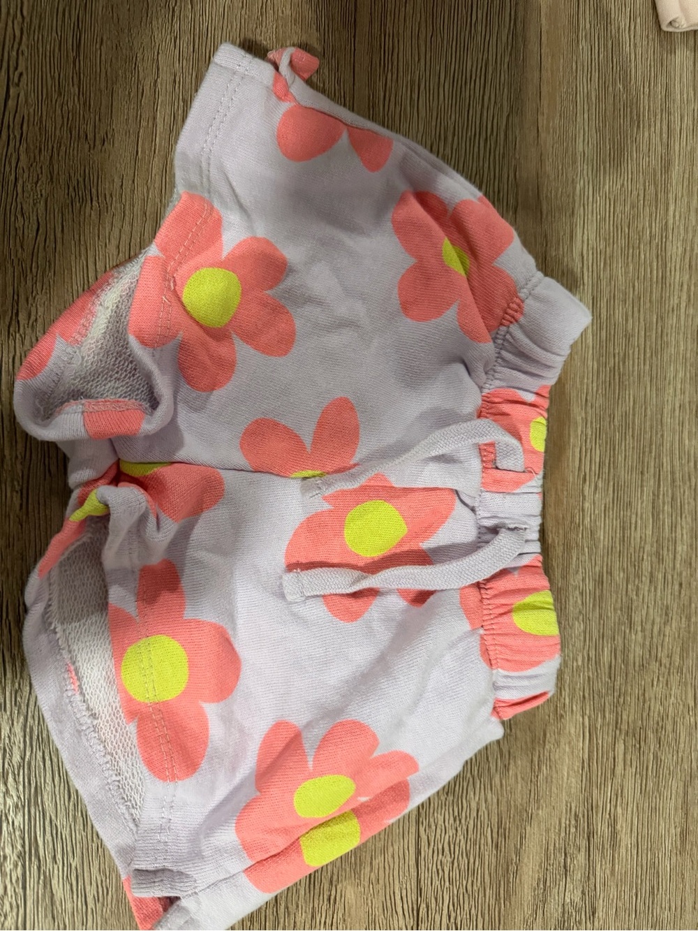 Zara Kids Floral Elastic Waist Shorts - Lavender with Coral Flowers